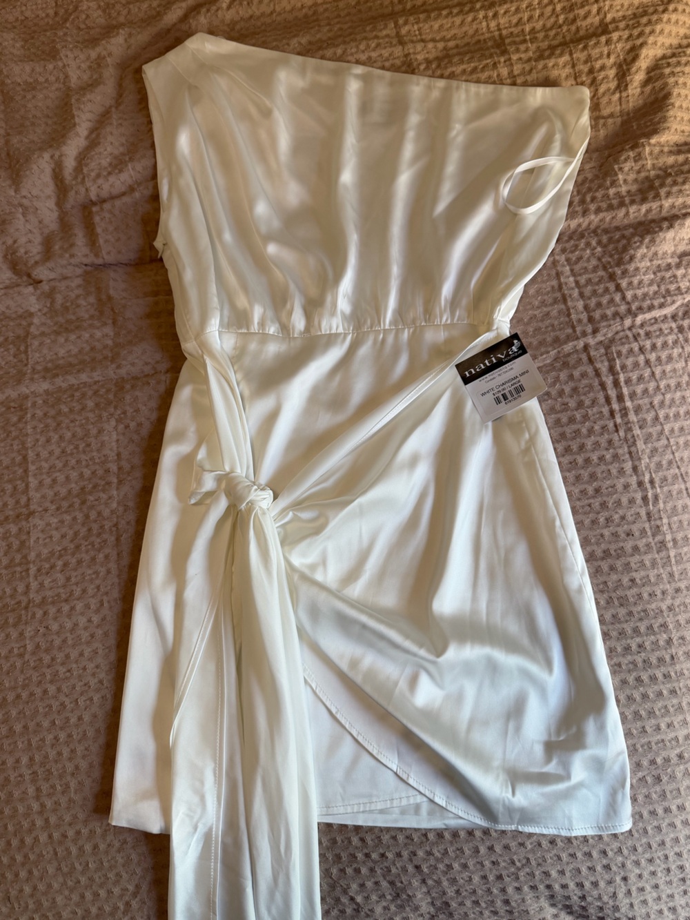 White One-Shoulder Tie-Waist Dress